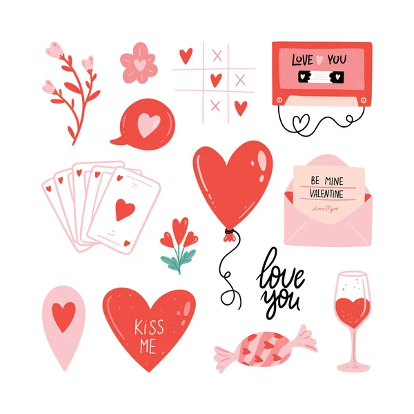 Set Von Valentinstag Vektor Illustration Trendige Farbpalette Und Süße Romantische — Stockvektor