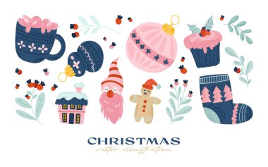 El çizimi Noel ögesi koleksiyonu