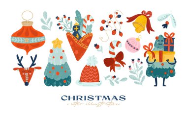 El çizimi Noel ögesi koleksiyonu