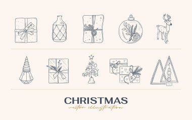 Vintage Boho Noel el çizimi vektör çizimi