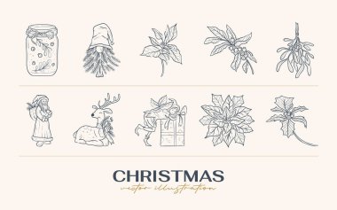 Vintage Boho Noel el çizimi vektör çizimi