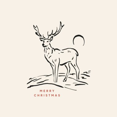 Minimalist Christmas vector illustration in hand-drawn line art style. Festive design for cards, posters, prints, and modern holiday greetings.