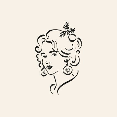 Minimalist Christmas vector illustration in hand-drawn line art style. Festive design for cards, posters, prints, and modern holiday greetings.