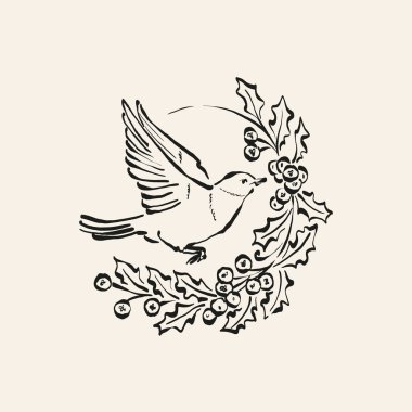 Minimalist Christmas vector illustration in hand-drawn line art style. Festive design for cards, posters, prints, and modern holiday greetings.