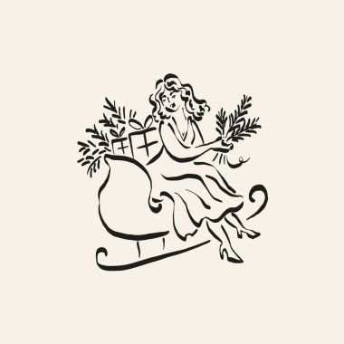 Minimalist Christmas vector illustration in hand-drawn line art style. Festive design for cards, posters, prints, and modern holiday greetings.