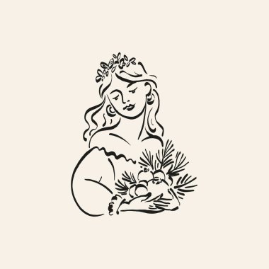 Minimalist Christmas vector illustration in hand-drawn line art style. Festive design for cards, posters, prints, and modern holiday greetings.