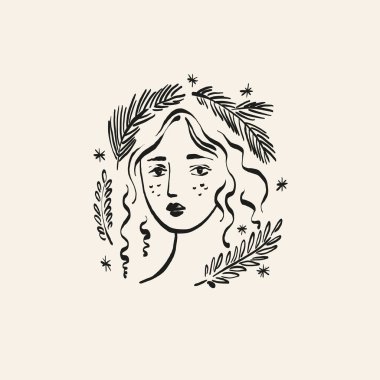 Minimalist Christmas vector illustration in hand-drawn line art style. Festive design for cards, posters, prints, and modern holiday greetings.