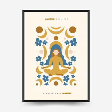 Sakin enerji ve meditasyondan esinlenen minimum vektör posteri. Soyut yoga silueti, yumuşak çizgiler ve doğal denge. Modern duvar sanatı ve dikkatli tasarım için mükemmel..