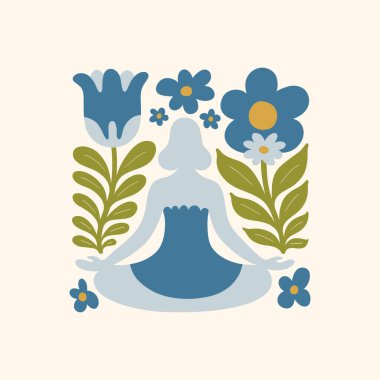 Meditasyondan ve sakin enerjiden esinlenilmiş minimum vektör çizimi. Yoga pozları, soyut şekiller, ve doğal uyum dikkatli tasarım için mükemmel, modern duvar sanatı.