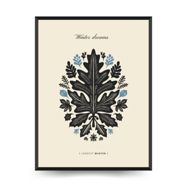 Mutlu Noeller ve mutlu noeller linocut poster şablonu. Modern trend Matisse minimal tarzı. Duvar kağıdı, duvar dekoru, baskı, kartpostal, kapak, şablon, pankart için el çizimi tasarımı.