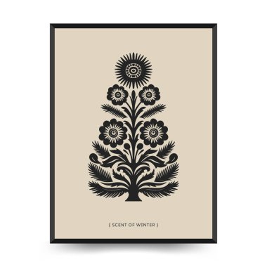 Mutlu Noeller ve mutlu noeller linocut poster şablonu. Modern trend Matisse minimal tarzı. Duvar kağıdı, duvar dekoru, baskı, kartpostal, kapak, şablon, pankart için el çizimi tasarımı.