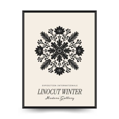 Mutlu Noeller ve mutlu noeller linocut poster şablonu. Modern trend Matisse minimal tarzı. Duvar kağıdı, duvar dekoru, baskı, kartpostal, kapak, şablon, pankart için el çizimi tasarımı.