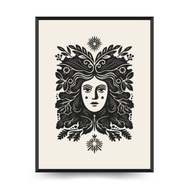 Mutlu Noeller ve mutlu noeller linocut poster şablonu. Modern trend Matisse minimal tarzı. Duvar kağıdı, duvar dekoru, baskı, kartpostal, kapak, şablon, pankart için el çizimi tasarımı.