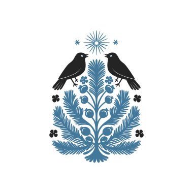 Mutlu Noeller ve mutlu yıllar illüstrasyonları, tebrik kartları, posterler, tatil örtüleri için. Xmas şenlikli linocut siyah el çizimi.