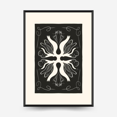 Aynalı organik şekilli ve dekoratif girdaplı soyut vektör posteri