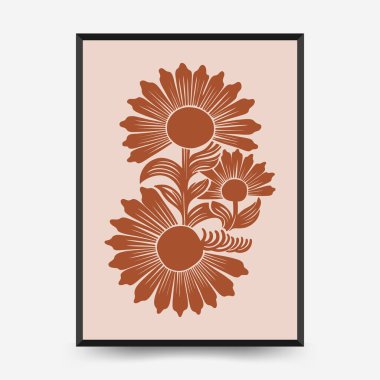 Bej arkaplanda eski kompozisyonda çiçek açan biçimlendirilmiş soyut vektör posteri