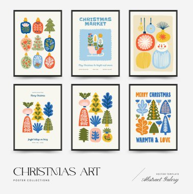 Mutlu Noeller ve mutlu yıllar dikey uçucu ya da poster şablonu. Modern moda minimal tarz. Duvar kağıdı, duvar dekoru, baskı, kartpostal, kapak, şablon, pankart için el çizimi tasarımı.