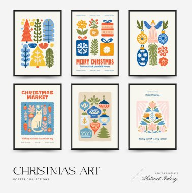 Mutlu Noeller ve mutlu yıllar dikey uçucu ya da poster şablonu. Modern moda minimal tarz. Duvar kağıdı, duvar dekoru, baskı, kartpostal, kapak, şablon, pankart için el çizimi tasarımı.