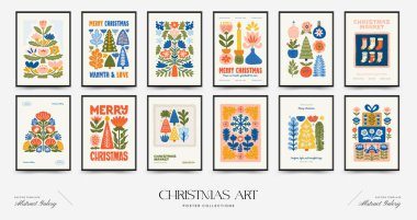 Mutlu Noeller ve mutlu yıllar dikey uçucu ya da poster şablonu. Modern moda minimal tarz. Duvar kağıdı, duvar dekoru, baskı, kartpostal, kapak, şablon, pankart için el çizimi tasarımı.