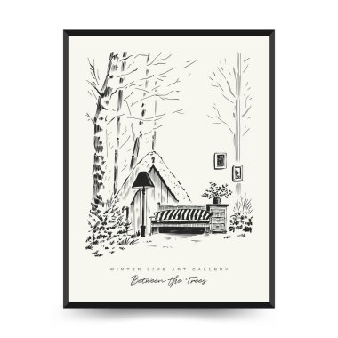 Mutlu Noeller ve mutlu noeller linocut poster şablonu. Modern trend Matisse minimal tarzı. Duvar kağıdı, duvar dekoru, baskı, kartpostal, kapak, şablon, pankart için el çizimi tasarımı.