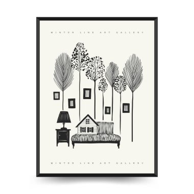 Mutlu Noeller ve mutlu noeller linocut poster şablonu. Modern trend Matisse minimal tarzı. Duvar kağıdı, duvar dekoru, baskı, kartpostal, kapak, şablon, pankart için el çizimi tasarımı.