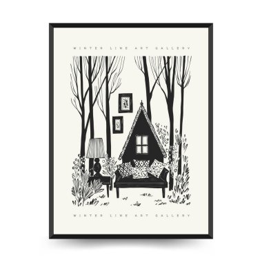 Mutlu Noeller ve mutlu noeller linocut poster şablonu. Modern trend Matisse minimal tarzı. Duvar kağıdı, duvar dekoru, baskı, kartpostal, kapak, şablon, pankart için el çizimi tasarımı.