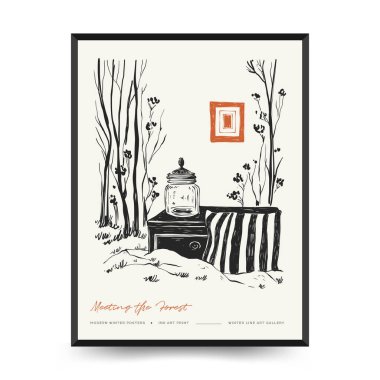 Mutlu Noeller ve mutlu noeller linocut poster şablonu. Modern trend Matisse minimal tarzı. Duvar kağıdı, duvar dekoru, baskı, kartpostal, kapak, şablon, pankart için el çizimi tasarımı.