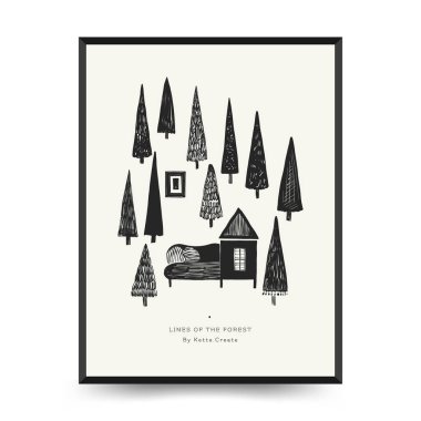 Mutlu Noeller ve mutlu noeller linocut poster şablonu. Modern trend Matisse minimal tarzı. Duvar kağıdı, duvar dekoru, baskı, kartpostal, kapak, şablon, pankart için el çizimi tasarımı.