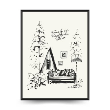 Mutlu Noeller ve mutlu noeller linocut poster şablonu. Modern trend Matisse minimal tarzı. Duvar kağıdı, duvar dekoru, baskı, kartpostal, kapak, şablon, pankart için el çizimi tasarımı.