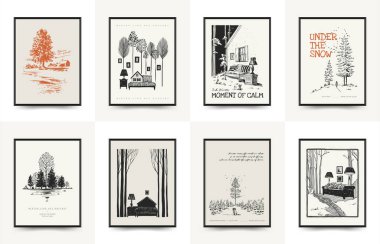 Mutlu Noeller ve mutlu noeller linocut poster şablonu. Modern trend Matisse minimal tarzı. Duvar kağıdı, duvar dekoru, baskı, kartpostal, kapak, şablon, pankart için el çizimi tasarımı.