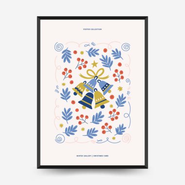 Mutlu Noeller ve mutlu yıllar dikey uçucu ya da poster şablonu. Modern trend Matisse minimal tarzı. Duvar kağıdı, duvar dekoru, baskı, kartpostal, kapak, şablon, pankart için el çizimi tasarımı.