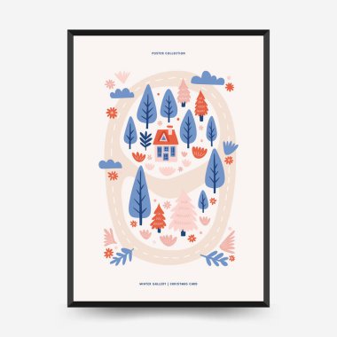 Mutlu Noeller ve mutlu yıllar dikey uçucu ya da poster şablonu. Modern trend Matisse minimal tarzı. Duvar kağıdı, duvar dekoru, baskı, kartpostal, kapak, şablon, pankart için el çizimi tasarımı.