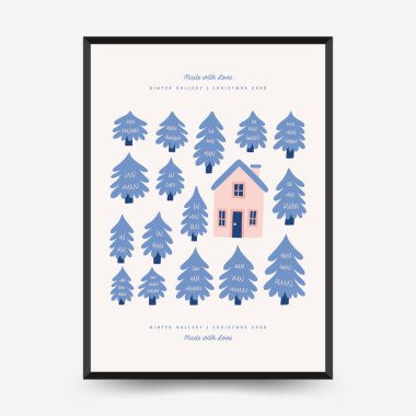 Mutlu Noeller ve mutlu yıllar dikey uçucu ya da poster şablonu. Modern trend Matisse minimal tarzı. Duvar kağıdı, duvar dekoru, baskı, kartpostal, kapak, şablon, pankart için el çizimi tasarımı.