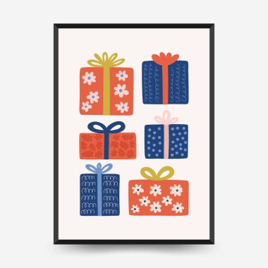 Mutlu Noeller ve mutlu yıllar dikey uçucu ya da poster şablonu. Modern trend Matisse minimal tarzı. Duvar kağıdı, duvar dekoru, baskı, kartpostal, kapak, şablon, pankart için el çizimi tasarımı.