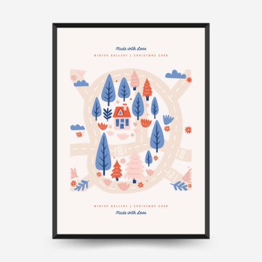 Mutlu Noeller ve mutlu yıllar dikey uçucu ya da poster şablonu. Modern trend Matisse minimal tarzı. Duvar kağıdı, duvar dekoru, baskı, kartpostal, kapak, şablon, pankart için el çizimi tasarımı.