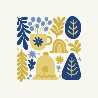 Mutlu Noeller ve mutlu yıllar illüstrasyonu. Modern trend Matisse minimal tarzı. Duvar kağıdı, duvar dekoru, baskı, kartpostal, kapak, şablon, pankart için el çizimi tasarımı.