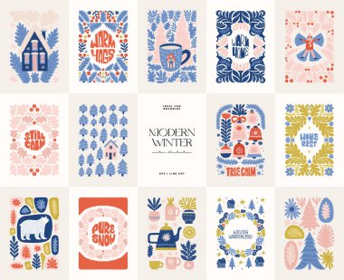 Mutlu Noeller ve mutlu yıllar illüstrasyonu. Modern trend Matisse minimal tarzı. Duvar kağıdı, duvar dekoru, baskı, kartpostal, kapak, şablon, pankart için el çizimi tasarımı.