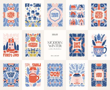 Mutlu Noeller ve mutlu yıllar illüstrasyonu. Modern trend Matisse minimal tarzı. Duvar kağıdı, duvar dekoru, baskı, kartpostal, kapak, şablon, pankart için el çizimi tasarımı.