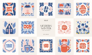 Mutlu Noeller ve mutlu yıllar illüstrasyonu. Modern trend Matisse minimal tarzı. Duvar kağıdı, duvar dekoru, baskı, kartpostal, kapak, şablon, pankart için el çizimi tasarımı.