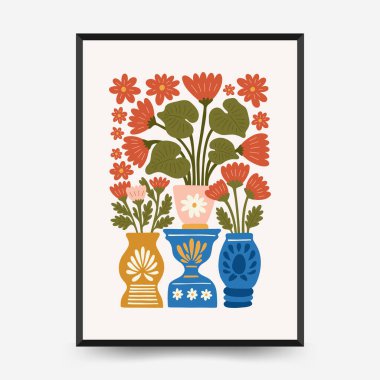 İçinde botanik resimlerin, soyut çiçeklerin, vazoların ve el yapımı çizimlerin yer aldığı düzenlenebilir çiçek şablonları. Minimalist tarzda birden fazla modern çiçek kompozisyonu içerir. Duvar sanatı, iç tasarım, baskı materyalleri, dijital