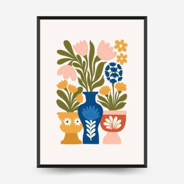 İçinde botanik resimlerin, soyut çiçeklerin, vazoların ve el yapımı çizimlerin yer aldığı düzenlenebilir çiçek şablonları. Minimalist tarzda birden fazla modern çiçek kompozisyonu içerir. Duvar sanatı, iç tasarım, baskı materyalleri, dijital