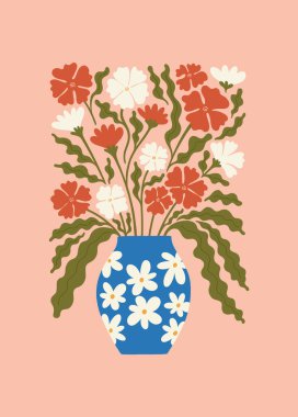 Çiçek soyut elementler. Botanik kompozisyonu. Modern trend Matisse minimal tarzı. Çiçek posteri, davet. Tebrik kartı veya davet tasarımı için vektör düzenlemeleri