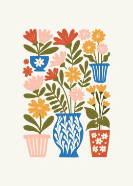 Çiçek soyut elementler. Botanik kompozisyonu. Modern trend Matisse minimal tarzı. Çiçek posteri, davet. Tebrik kartı veya davet tasarımı için vektör düzenlemeleri