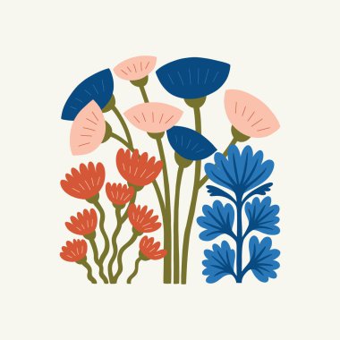 Çiçek soyut elementler. Botanik kompozisyonu. Modern trend Matisse minimal tarzı. Çiçek posteri, davet. Tebrik kartı veya davet tasarımı için vektör düzenlemeleri