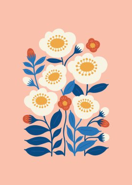 Çiçek soyut elementler. Botanik kompozisyonu. Modern trend Matisse minimal tarzı. Çiçek posteri, davet. Tebrik kartı veya davet tasarımı için vektör düzenlemeleri
