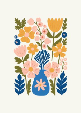 Çiçek soyut elementler. Botanik kompozisyonu. Modern trend Matisse minimal tarzı. Çiçek posteri, davet. Tebrik kartı veya davet tasarımı için vektör düzenlemeleri