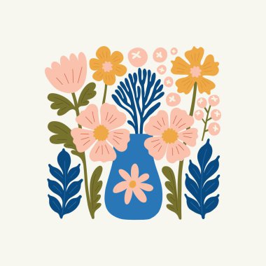 Çiçek soyut elementler. Botanik kompozisyonu. Modern trend Matisse minimal tarzı. Çiçek posteri, davet. Tebrik kartı veya davet tasarımı için vektör düzenlemeleri