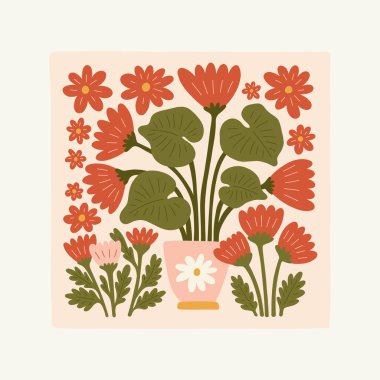 Çiçek soyut elementler. Botanik kompozisyonu. Modern trend Matisse minimal tarzı. Çiçek posteri, davet. Tebrik kartı veya davet tasarımı için vektör düzenlemeleri