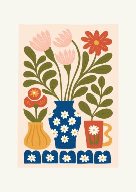 Çiçek soyut elementler. Botanik kompozisyonu. Modern trend Matisse minimal tarzı. Çiçek posteri, davet. Tebrik kartı veya davet tasarımı için vektör düzenlemeleri