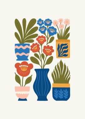 Çiçek soyut elementler. Botanik kompozisyonu. Modern trend Matisse minimal tarzı. Çiçek posteri, davet. Tebrik kartı veya davet tasarımı için vektör düzenlemeleri